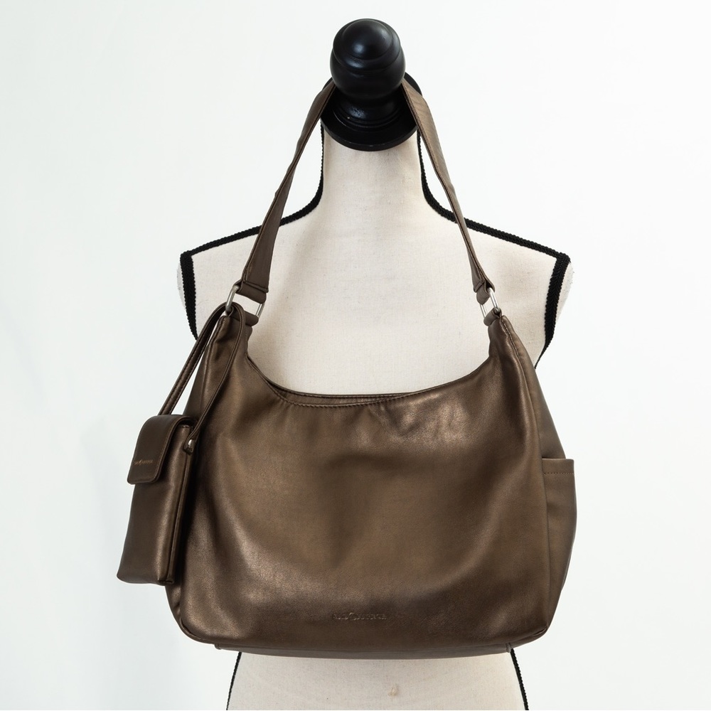 Metallic look bag faux leather shoulder bag